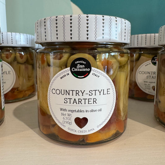 Country-style antipasti mix in a jar, Italian gourmet appetizer, 190g – perfect for Mediterranean dining.